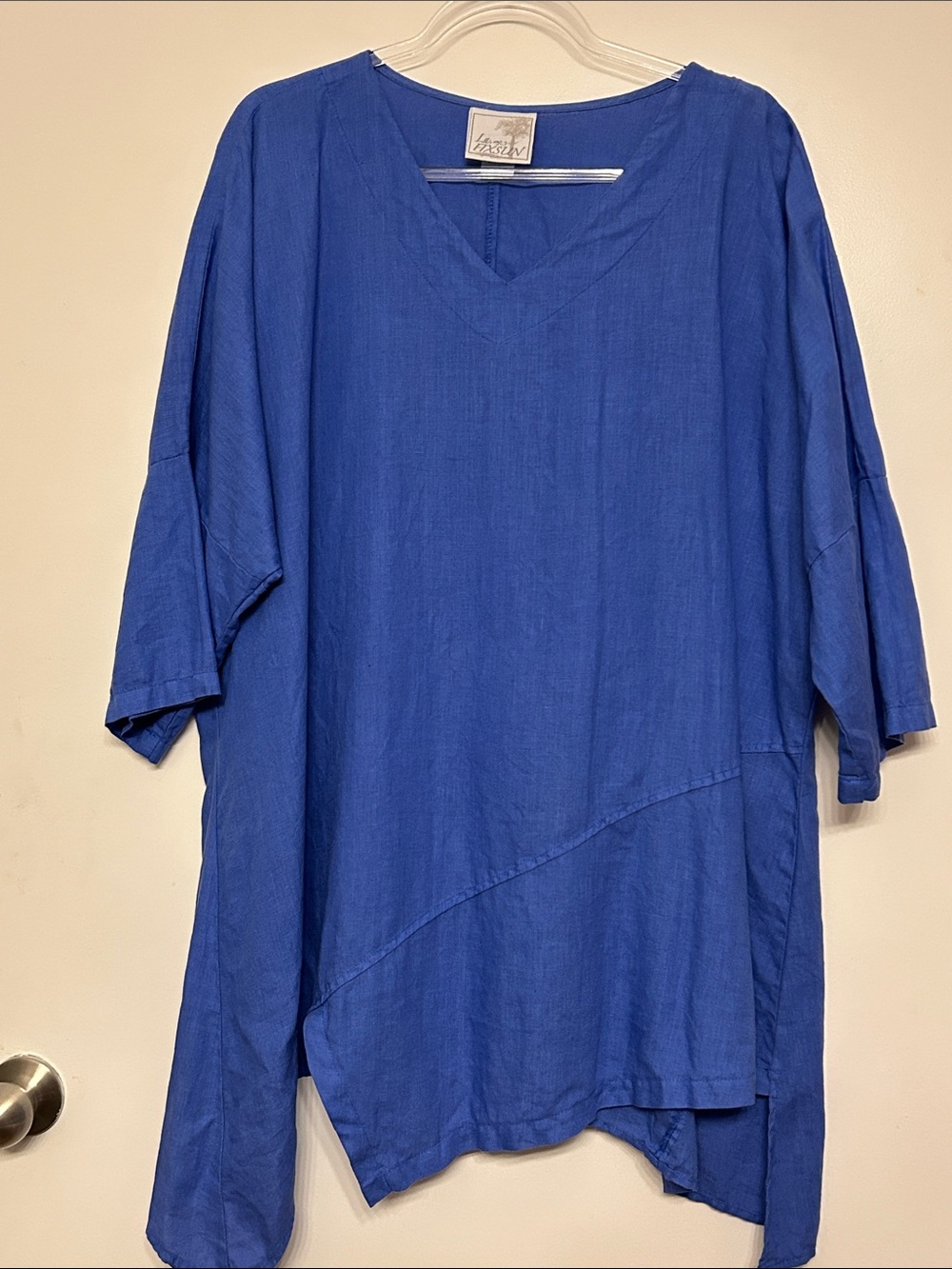 La Fixsun 100% Linen Oversized Asymmetrical Tunic Top – Blue – Size M